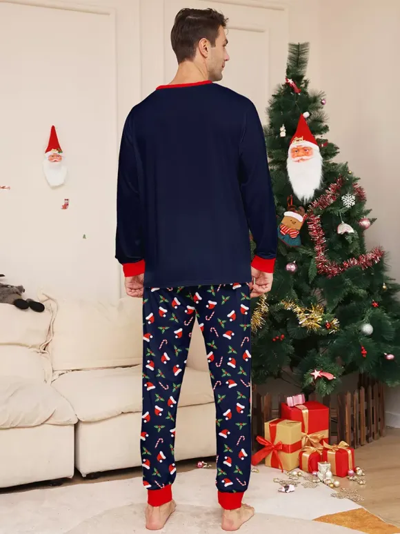 Navy Red Merry Christmas Family Pajamas Candy Cane Print 2026