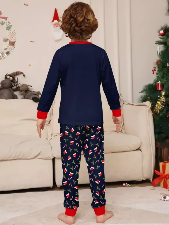 Navy Red Merry Christmas Family Pajamas Candy Cane Print 2026