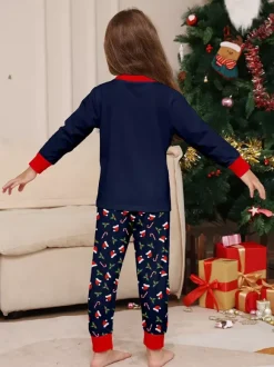 Navy Red Merry Christmas Family Pajamas Candy Cane Print 2026