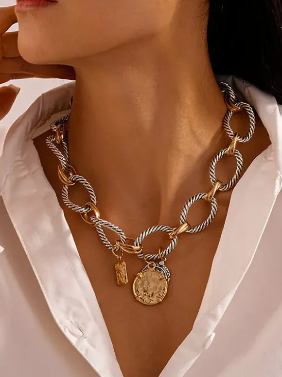 Necklace Metal Vintage Round Link Chain Alloy Daily Casual Adult's Girl's Jewelry