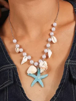 Necklace Starfish Shell Conch Pearl Beach Vacation Necklace