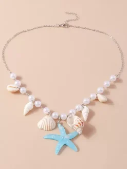 Necklace Starfish Shell Conch Pearl Beach Vacation Necklace