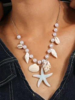 Necklace Starfish Shell Conch Pearl Beach Vacation Necklace