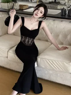 Night Out Dresses Black Sleeveless Straps Neck Summer Dress