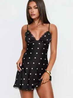 Night Out Dresses Black Polka Dot Sleeveless Straps Neck Summer Dress
