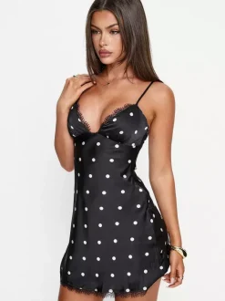 Night Out Dresses Black Polka Dot Sleeveless Straps Neck Summer Dress