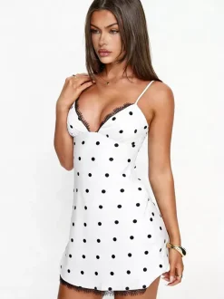 Night Out Dresses Black Polka Dot Sleeveless Straps Neck Summer Dress