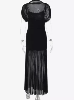 Night Out Dresses Black Short Sleeves High Collar Summer Dress
