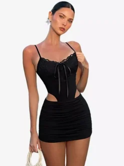 Night Out Dresses Lace Up Camisole Ruched Bodycon Skirt Clubwear