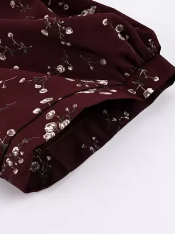 Night Out Dresses Maxi Burgundy Short Puff Sleeves High Collar Summer Dress