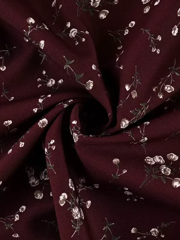 Night Out Dresses Maxi Burgundy Short Puff Sleeves High Collar Summer Dress