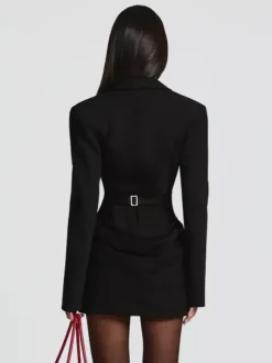 Notched Lapel Ruched Long Sleeve Bodycon Blazer Mini Dress For Women 2026
