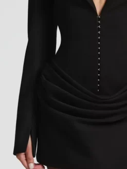 Notched Lapel Ruched Long Sleeve Bodycon Blazer Mini Dress For Women 2026