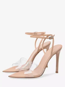 Nude High Heel Sandals Open Toe Transparent Stiletto Heel Dress Shoes