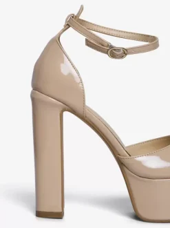 Nude High Heel Sandals Platform Open Toe Ankle Strap Party Prom Shoes