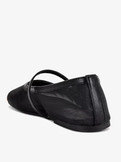 Nude Mesh Ballet Flats Round Toe Slip On Mary Jane Ballerina Flats