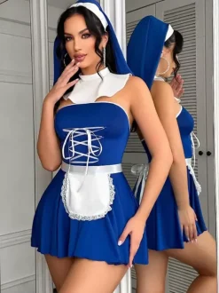 Nun Costumes Women's Sexy Top Skirt 4-Piece Sets