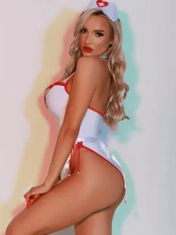 Nurse Costume Sexy Halloween White Women's T-back Dress