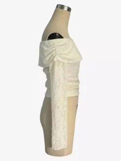 Off Shoulder Floral Lace Long Sleeve Ruched Slim Fit Top For Women 2026
