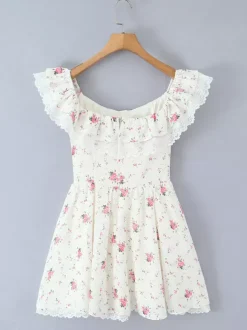Off Shoulder Floral Mini Dress With Bow Detail For Summer 2026