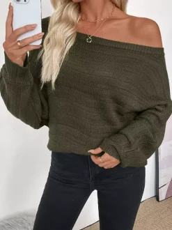 Off Shoulder Loose Fit Long Sleeve Knitted Sweater Top For Women 2026