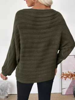 Off Shoulder Loose Fit Long Sleeve Knitted Sweater Top For Women 2026