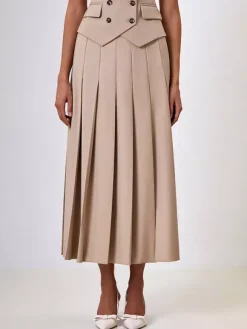 Office Two Piece Co-ord Set For Women Double-breasted Lapel Vest And Pleated Long Skirt Summer Outfit 2026