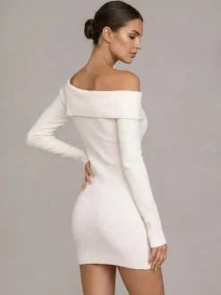 Off Shoulder Knit Mini Dress For Women 2026