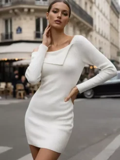 Off Shoulder Knit Mini Dress For Women 2026