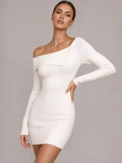 Off Shoulder Knit Mini Dress For Women 2026