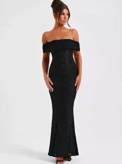 Off Shoulder Lace Backless Mermaid Maxi Party Dress For Women 2026