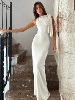 Off Shoulder Maxi Dress For Women - Minimalist Elegant Bodycon Long Dress- Summer Formal Evening Gala 2026