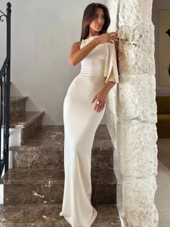 Off Shoulder Maxi Dress For Women - Minimalist Elegant Bodycon Long Dress- Summer Formal Evening Gala 2026