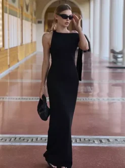 Off Shoulder Maxi Dress For Women - Minimalist Elegant Bodycon Long Dress- Summer Formal Evening Gala 2026