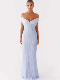 Off Shoulder Maxi Gown For Women - Textured Backless Bodycon Mermaid Dress - Summer Evening Wedding Guest 2026