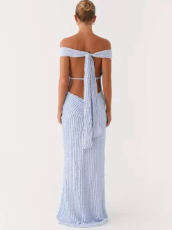 Off Shoulder Maxi Gown For Women - Textured Backless Bodycon Mermaid Dress - Summer Evening Wedding Guest 2026
