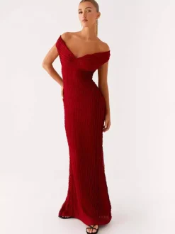 Off Shoulder Maxi Gown For Women - Textured Backless Bodycon Mermaid Dress - Summer Evening Wedding Guest 2026