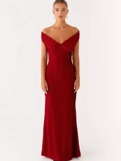 Off Shoulder Maxi Gown For Women - Textured Backless Bodycon Mermaid Dress - Summer Evening Wedding Guest 2026