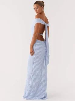 Off Shoulder Maxi Gown For Women - Textured Backless Bodycon Mermaid Dress - Summer Evening Wedding Guest 2026