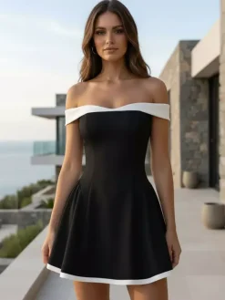 Off-Shoulder Mini Dress Long Sleeves A-Line Sexy Birthday Party Dress For Women 2026
