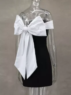 Off-Shoulder Mini Dress With Bow Back A-Line Birthday Party Dress For Women 2026
