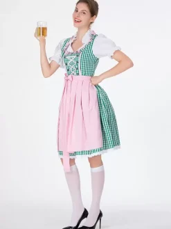 Oktoberfest Costumes Green Plaid Retro Dress Apron Set Holidays Costumes