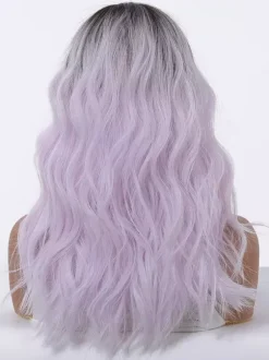 Ombre Dark Root Long Loose Wave Synthetic Wig Curtain Bang Pastel Color Hair Wig