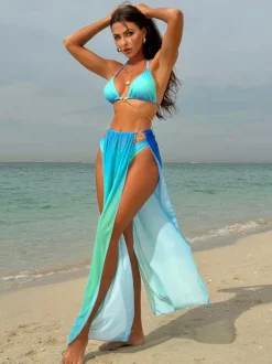 Ombre Bikinis Triangle Halter Top And Cheeky Coverage Bottom Swimwear