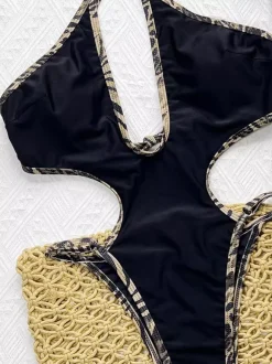 One Piece Swimsuits For Women Black Cut Out Halter Cross Front Summer Beach Bathing Suits