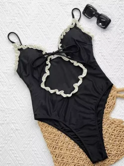 One Piece Swimsuits For Women Leopard Animal Print Cut Out Straps Neck Summer Sexy Bathing Suits