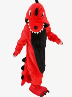 Onesie Kigurumi Pajamas Red Dinosaur Kids Flannel Easy Toilet Winter Sleepwear Mascot Animal Halloween Costume onesie pajamas