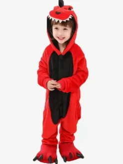 Onesie Kigurumi Pajamas Red Dinosaur Kids Flannel Easy Toilet Winter Sleepwear Mascot Animal Halloween Costume onesie pajamas