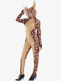 Onesie Kigurumi Pajamas Christmas Adult's Coffee Brown Polyester Hooded Jumpsuit Kigurumi Costumes