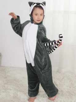 Onesie Red Panda Racoon Kigurumi Pajamas Kids Black Unisex For Kids Winter Sleepwear Mascot Animal Halloween Costume onesie pajamas